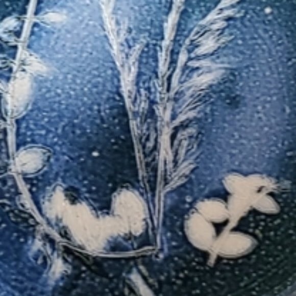 Studio Pottery Charger Shallow Bowl 13.5” Blue Wax-Resist Stoneware Signed - Picture 2 of 9